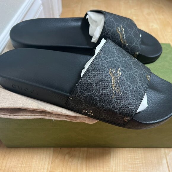 GUCCI GG Supreme Monogram Tigers Mens Slide Sandals - Picture 1 of 7